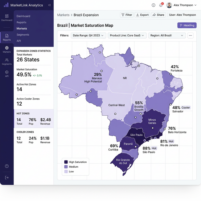 Mapa de calor com zonas de expansão