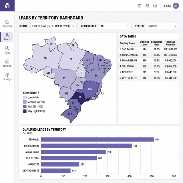 Dashboard de leads por território